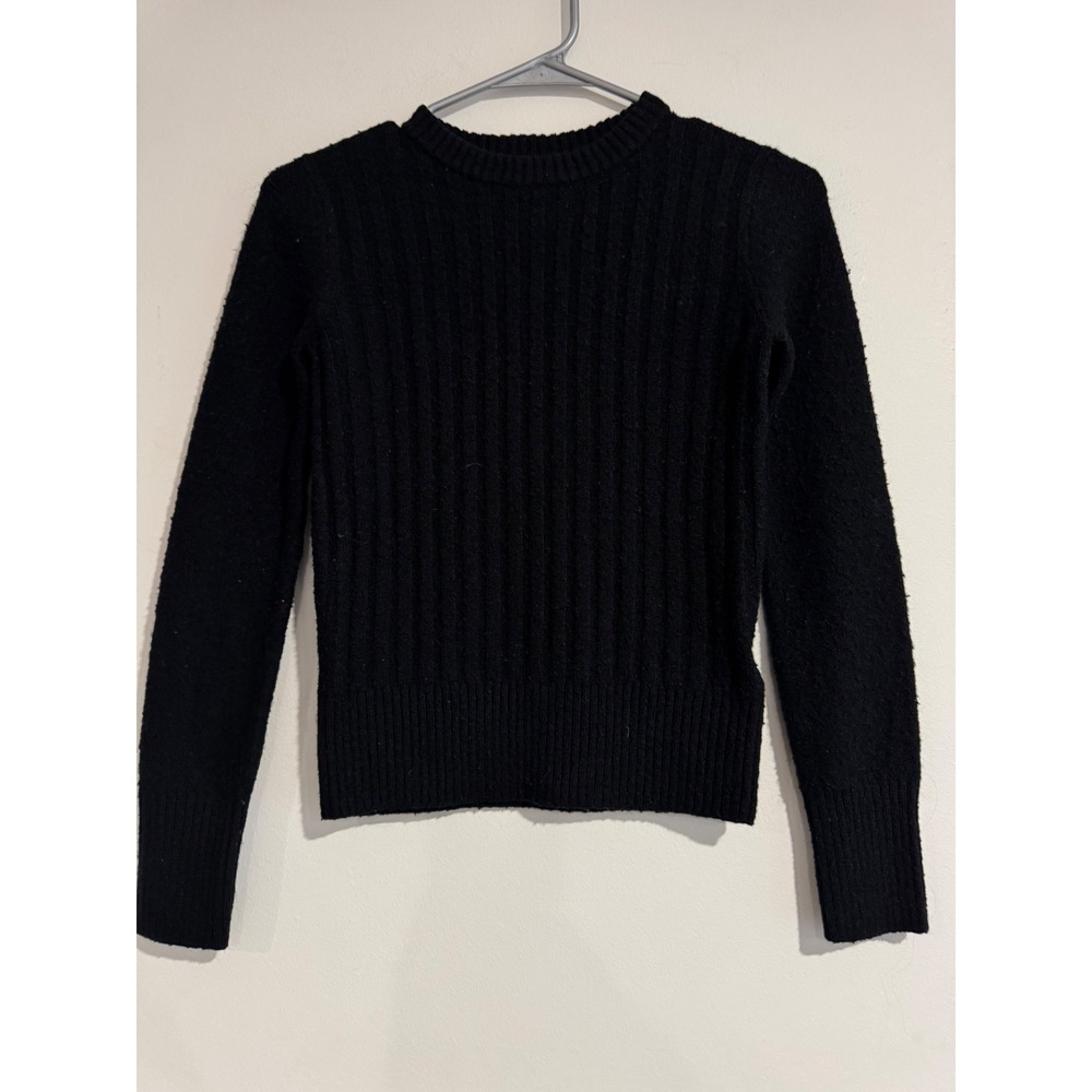 Topshop Ribbed Crew Neck Sweater Womens Size 2 Black Long Sleeve Knit